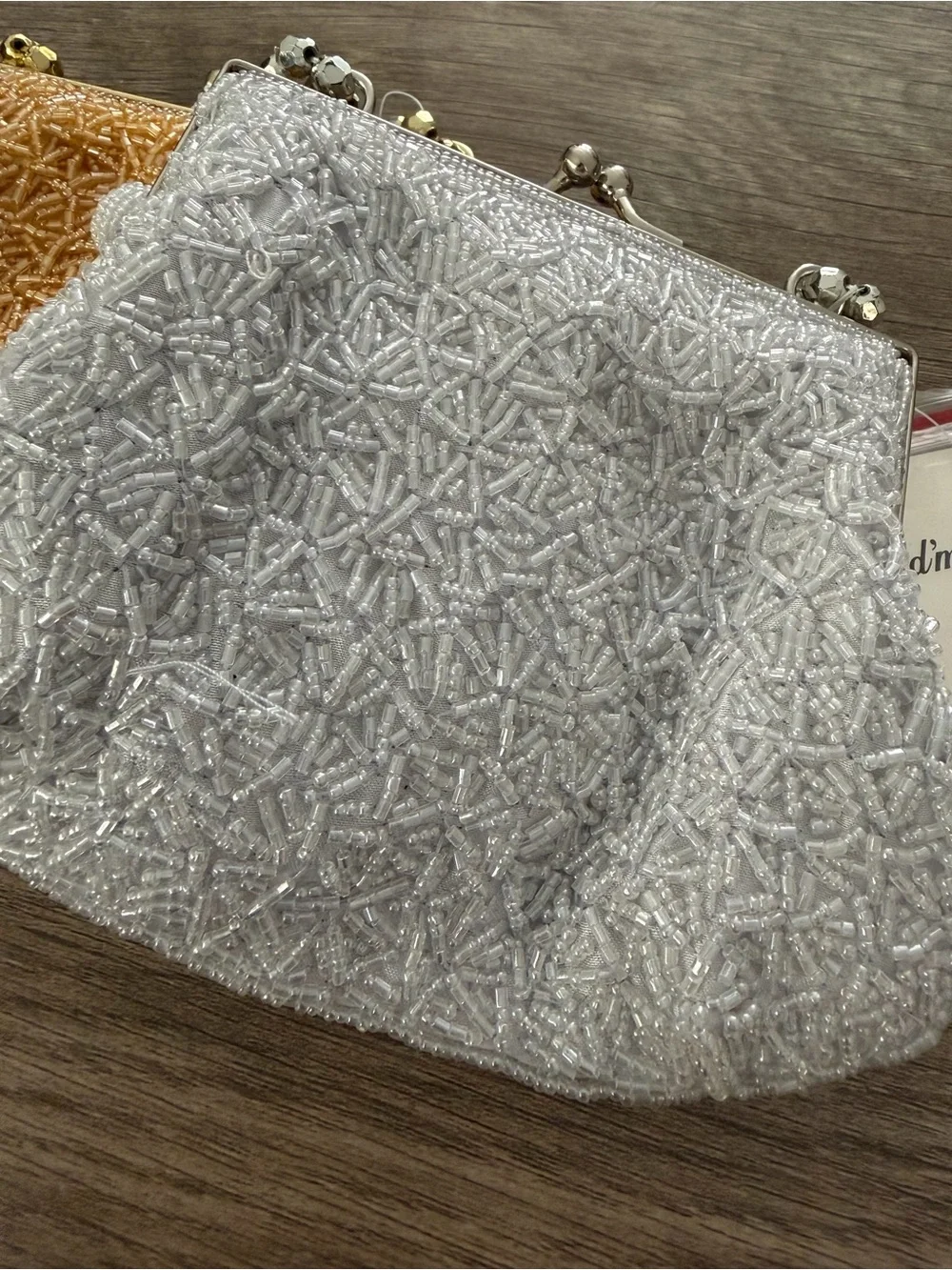 Beaded Heart Wristlet Clutch in Black, silver & Gold